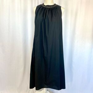 Ne Quittez Pas Dress Black Loose Midi Sleeveless Beaded 100% Cotton Anthropologi